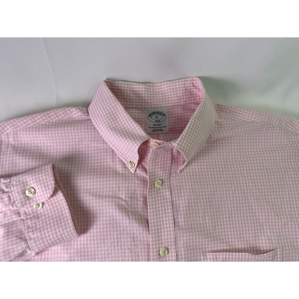 Brooks Brothers Regent Pink Gingham Check Button Down Shirt Mens XL 1818 Cotton - Picture 9 of 11